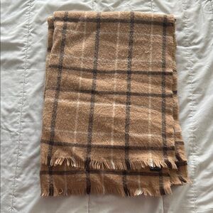ZARA Cozy Tan Plaid Fringe Scarf